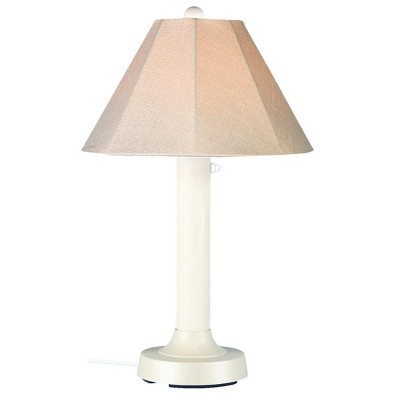 Patio Living Concepts Seaside Table Lamp 20611 with 3 white body and antique beige linen Sunbrella shade fabric