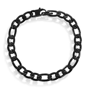 Metallo Stainless Steel 8mm Textured Figaro Chain Bracelet - Black Plated - Black - 8.5 Inch - 1 of 3