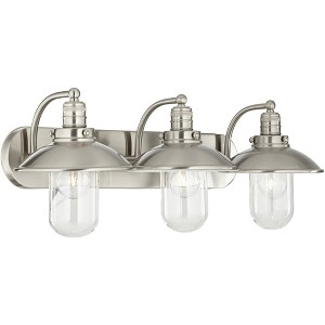 Minka Lavery Industrial Wall Light Brushed Nickel Hardwired 28 1/2" 3-Light Fixture Clear Glass Shade for Bathroom Vanity Hallway - 1 of 4