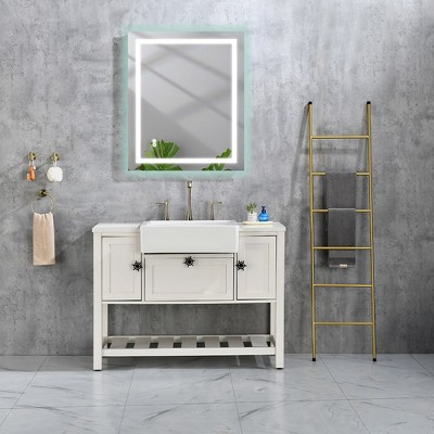 LED Bathroom Mirror, Wall Mounted, Anti-Fog, 3 Adjustable Brightness, Super Light Rectangular Vanity Mirror, Touch Button