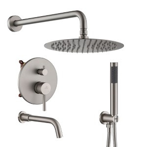 CASAINC 1-Spray Patterns Round 10 Inches Wall Mount Dual Shower Heads with Handheld and Tub Faucet - 1 of 4