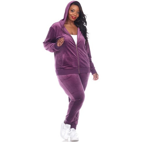 Women s Plus Size 2 Piece Velour Tracksuit Set Purple 3x White Mark Target