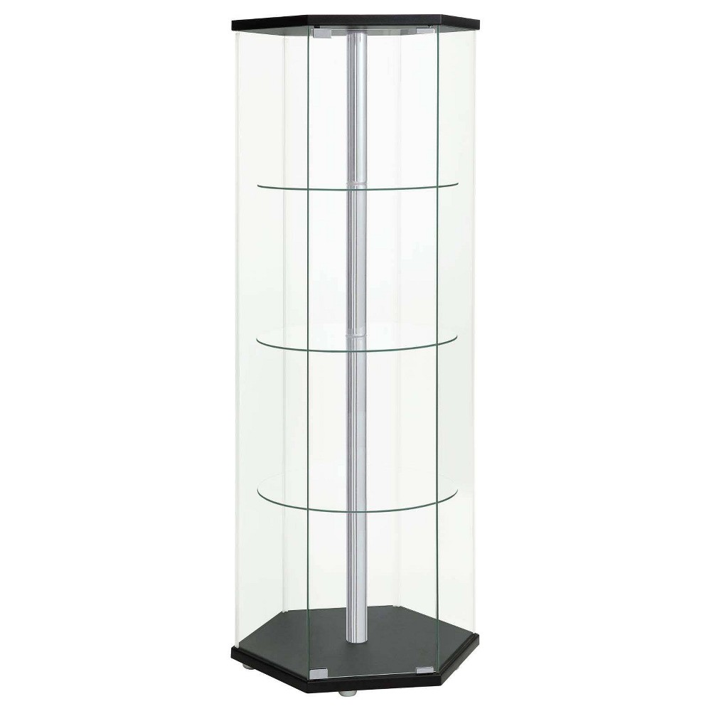 Photos - Wardrobe Coaster Zahavah Modern 4 Shelf Hexagon Shaped Glass Curio Cabinet Black/Cl