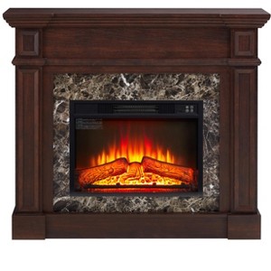 Gulches 45 in Freestand ing MDF Mantel plus Electric Fireplace  insert Cherry 1400W Remote Timer LED Flame 1pc Complete Set - 1 of 4