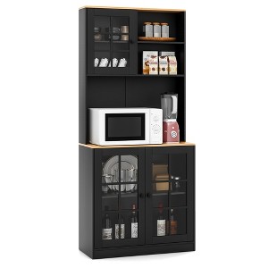 Costway 72'' Freestanding Pantry Cabinet Kitchen Buffet Sideboard Hutch with 3 Doors Black/White - 1 of 4
