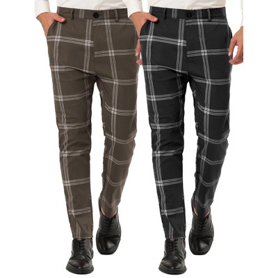 Lars Amadeus Men's Slim Fit Plaid Printed Formal Dress Pants 2 Packs