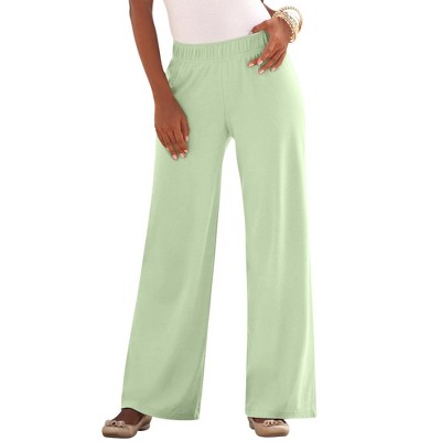 Roaman's Women's Plus Size Wide-leg Soft Knit Pant, S - Green Mint : Target