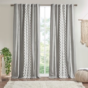 Elegant Chenille Cotton Printed Window Panel, Textured Artisanal Light Filtering Curtain fits Various Room Decor for All Season, Gray, 50x95" - 1 of 4