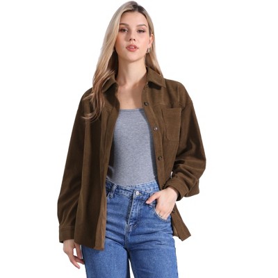 INSPIRE CHIC Women's Button Up Turn-down Collar Autumn and Winter Corduroy Jacket