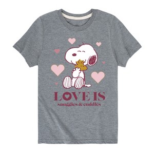 Boys' - Peanuts - Love Is Snuggles And Cuddles Short Sleeve Graphic T-Shirt - 1 of 4