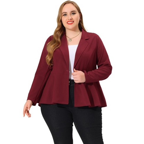 Agnes Orinda Women's Plus Size High-Low Hem Workwear Formal Peplum Blazers  Burgundy 2X