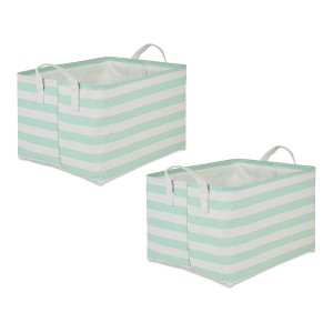 Design Imports Set of 2 Rectangle XL 12.5 x 17.5 x 10.5 Pe Coated Cotton Poly Laundry Bins Stripe Aqua: Laundry Baskets - 1 of 4