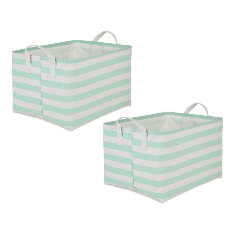 Design Imports Set of 2 Rectangle XL 12.5 x 17.5 x 10.5 Pe Coated Cotton Poly Laundry Bins Stripe Aqua, 1 of 9