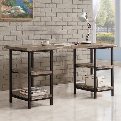 Transitional Black and Brown Wood Home Office Desk