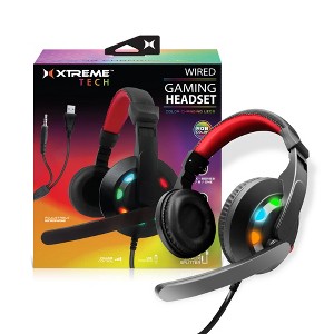 Xtreme Gaming PC Headphones LED Lights, Wired Headset, Color Flow RGB Multicolored Effects - 1 of 4