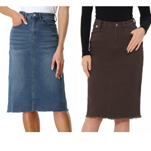 Allegra K Women's Casual High Waist Back Vent Short Denim Skirt 2 Packs - 1 of 4
