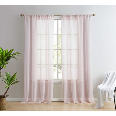 HLC.ME Penelope Faux Linen Textured Privacy Sheer Light Filtering Rod Pocket Curtains Panels, Set of 2