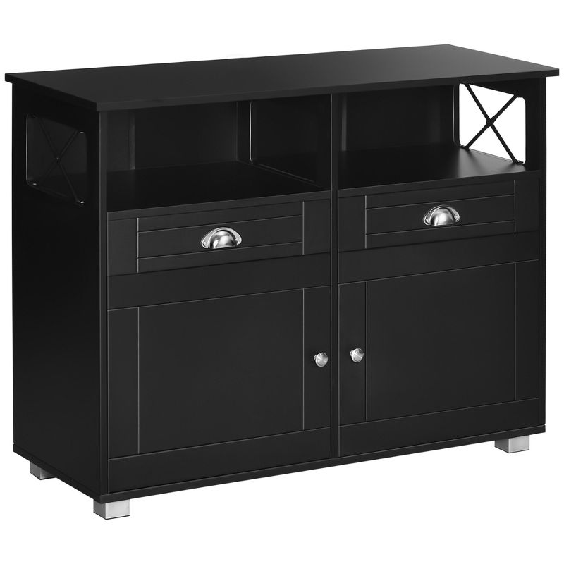 HOMCOM Sideboard Buffet Table Storage Cabinet with Large Tabletop, 2 Cabinets, 2 Drawers and Crossbar Side Design, 1 of 7