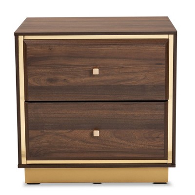 Cormac Walnut Brown and Gold Metal 2-Drawer Nightstand