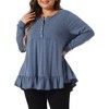 Agnes Orinda Women's Plus Size Casual V Neck Long Sleeve Ruffled Hem Button Half Placket Tops - 2 of 4