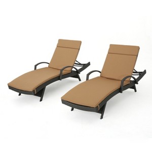 GDFStudio Olivia Gray Rattan Armed Adjustable Chaise Lounges with Cushion(Set of 2) - 1 of 4