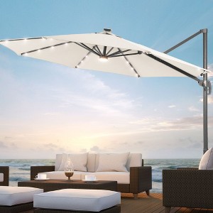 Sonkuki 10ft Ourdoor LED Solar Lights Cantilever Patio Umbrella, Offset umbrella W/Aluminum Frame and Pole - 1 of 4
