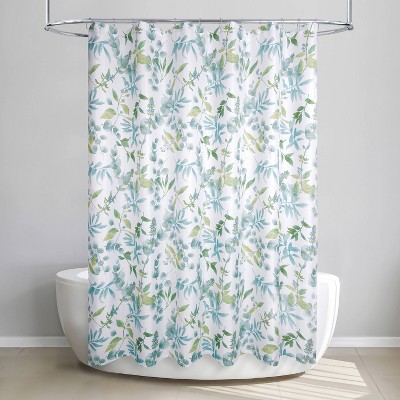 Green and Blue Botanical Fabric Shower Curtain