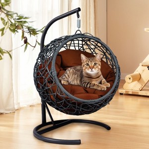 Racxily Cat Swing Bed with Stand & Cushion, Rattan Wicker Appearance, Indoor Hanging Swinging Cat Bed for Cats, Small Dogs, and Small Animals - 1 of 4
