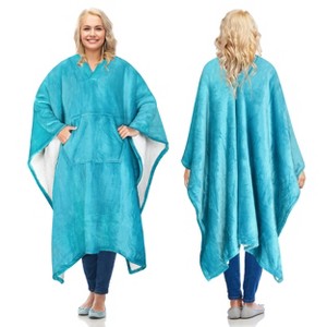 Women's Fuzzy Plush Fleece Full Lined Wrap Sweaters, Adult Wearable Blanket Cape, Super Warm Soft Cozy Gift for her - Catalonia - 1 of 4