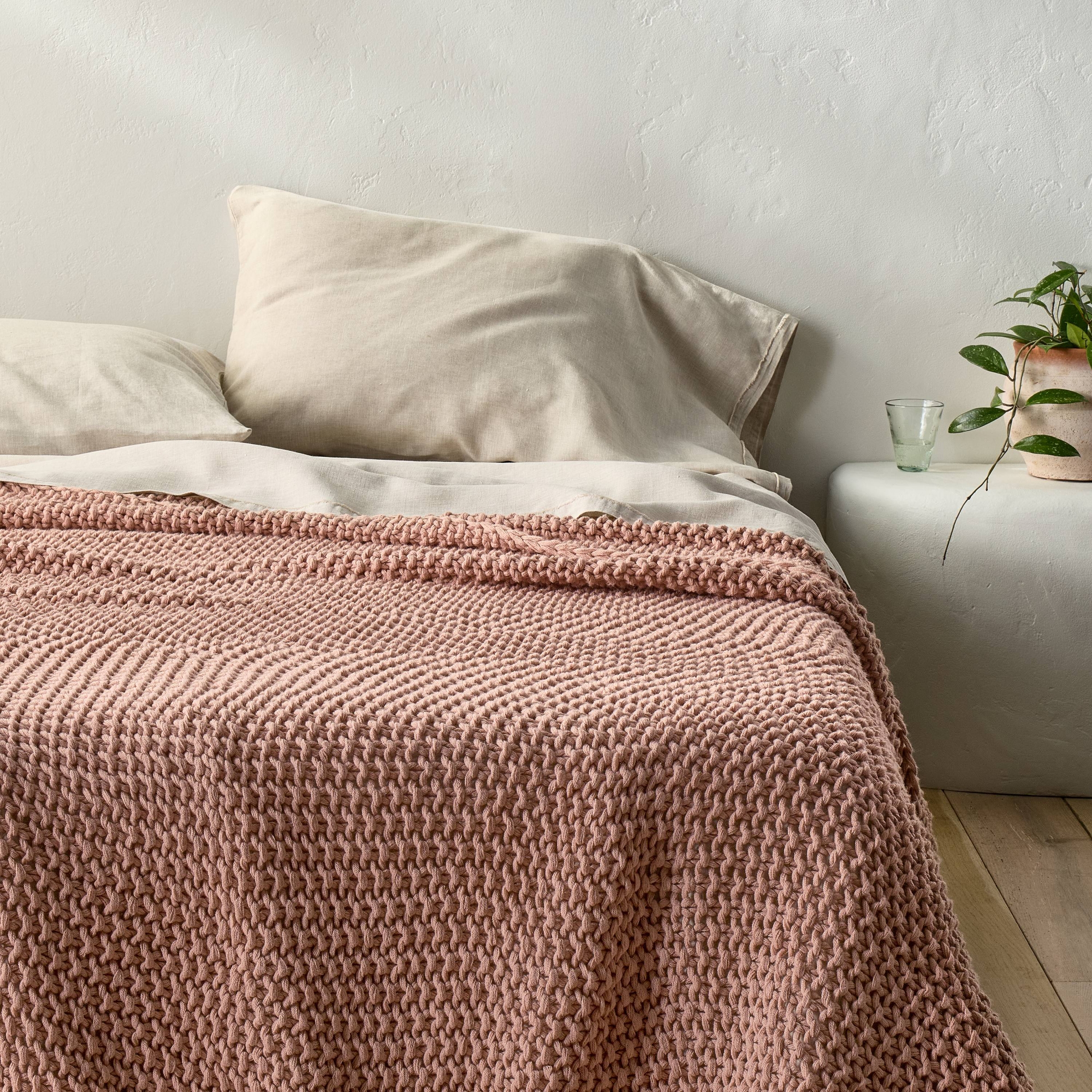 King Chunky Knit Bed Blanket Light Adobe Clay - Casaluna™