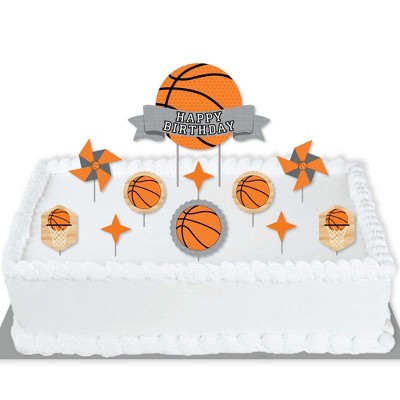 Big Dot of Happiness Nothin' but Net - Basketball - Birthday Party Cake Decorating Kit - Happy Birthday Cake Topper Set - 11 Pieces