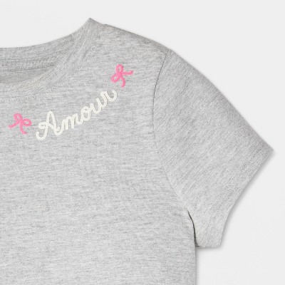 Детские футболки Cat & Jack Girls' Short Sleeve 'Amour' Graphic T-Shirt - Cat & Jack™ Gray L — фото 3