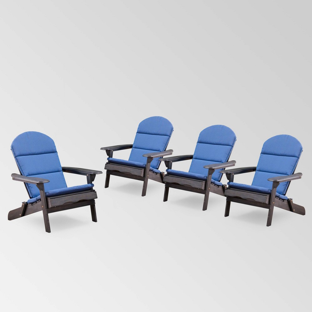Malibu 4pk Acacia Folding Adirondack Chairs - Gray/Navy - Christopher Knight Home