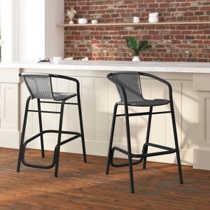 Merrick Lane Set of Two Restaurant Style Barstool with PE Rattan Seat for Indoor/Outdoor Use - 1 of 4
