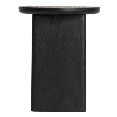 Black Firwood Round Side Table with Shelf