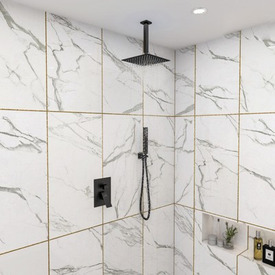 Large Matte Black Dual Square Ceiling Mounted Rain Shower System