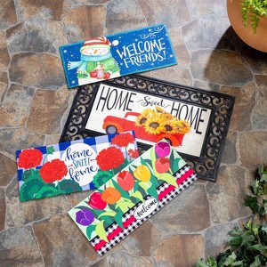 Evergreen Indoor Outdoor Doormat Bundle Set of 5 - Frame and 4 Welcome Seasonal Inserts Floral Red Truck Snowman - 1 of 4