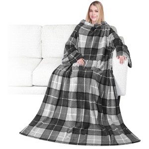 PAVILIA Fleece Wearable Blanket with Sleeves, Warm Cozy Soft Functional Lightweight Sleeved Throw Adults Men Women - 1 of 4