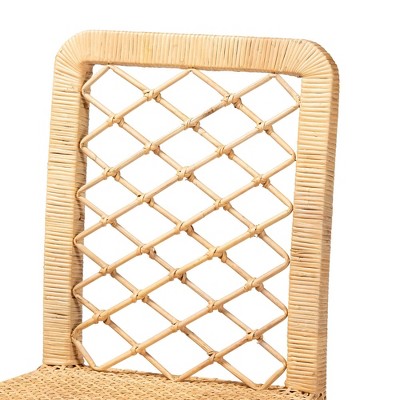 Moscow Natural Rattan and Mahogany Wood Counter Stool