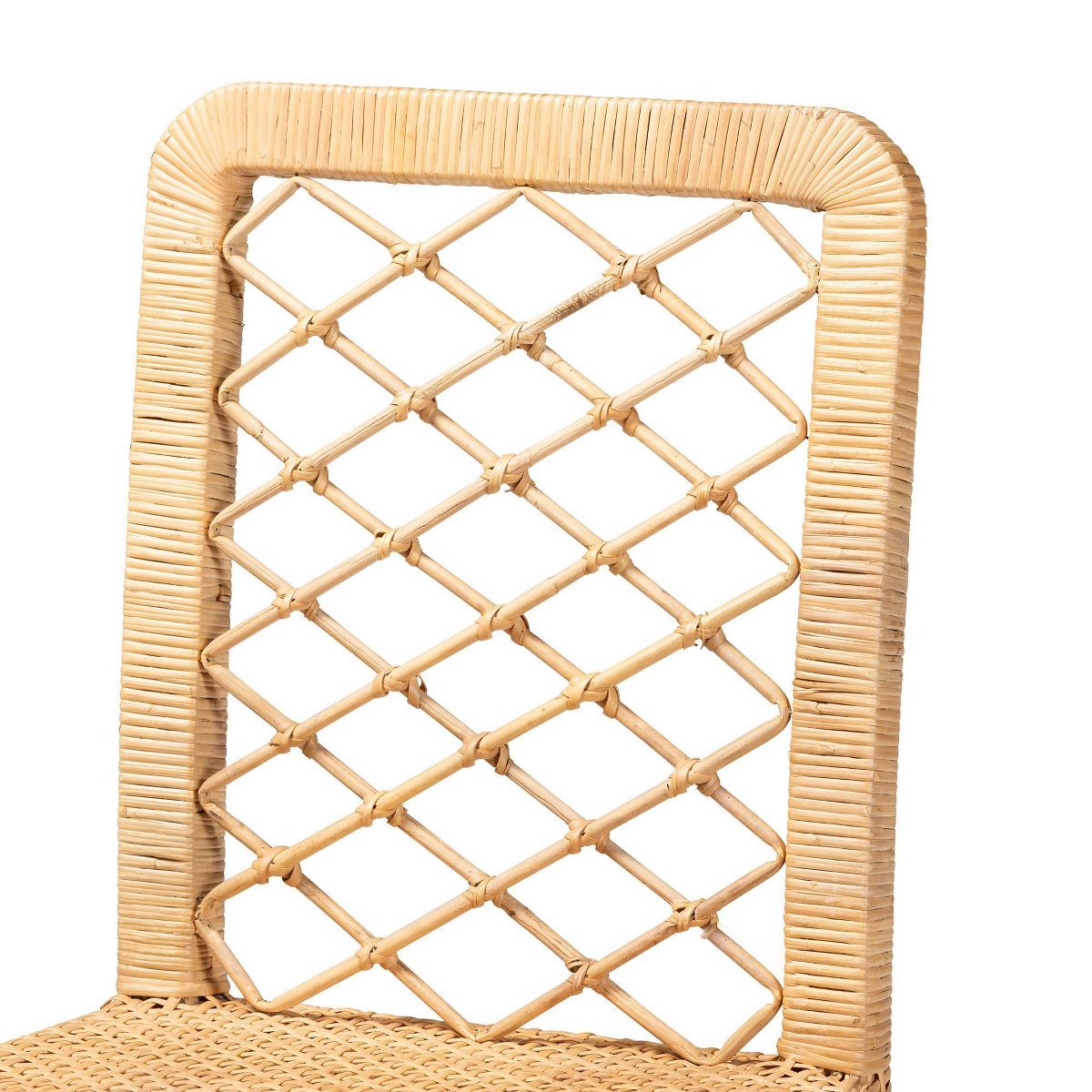 bali & pari Moscow Rattan and Wood Counter Height Barstool Natural/Walnut: Bohemian Style, Mango Frame, No Assembly Required - thumbnail 6