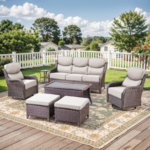 Gymojoy 6 Pieces Outdoor Patio Sofa Ottoman with Swivel Chairs Table - 1 of 4