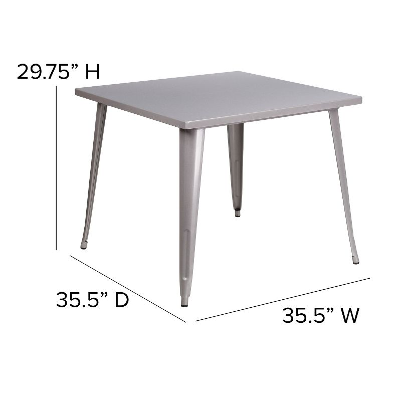 Emma and Oliver Commercial Grade 35.5" Square Colorful Metal Indoor-Outdoor Dining Table, 4 of 8
