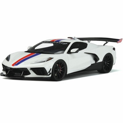 Chevrolet Corvette C8 Arctic White with Red and Blue Stripes Hennessey  Limited Edition to 999 pcs 1/18 Model Car by GT Spirit