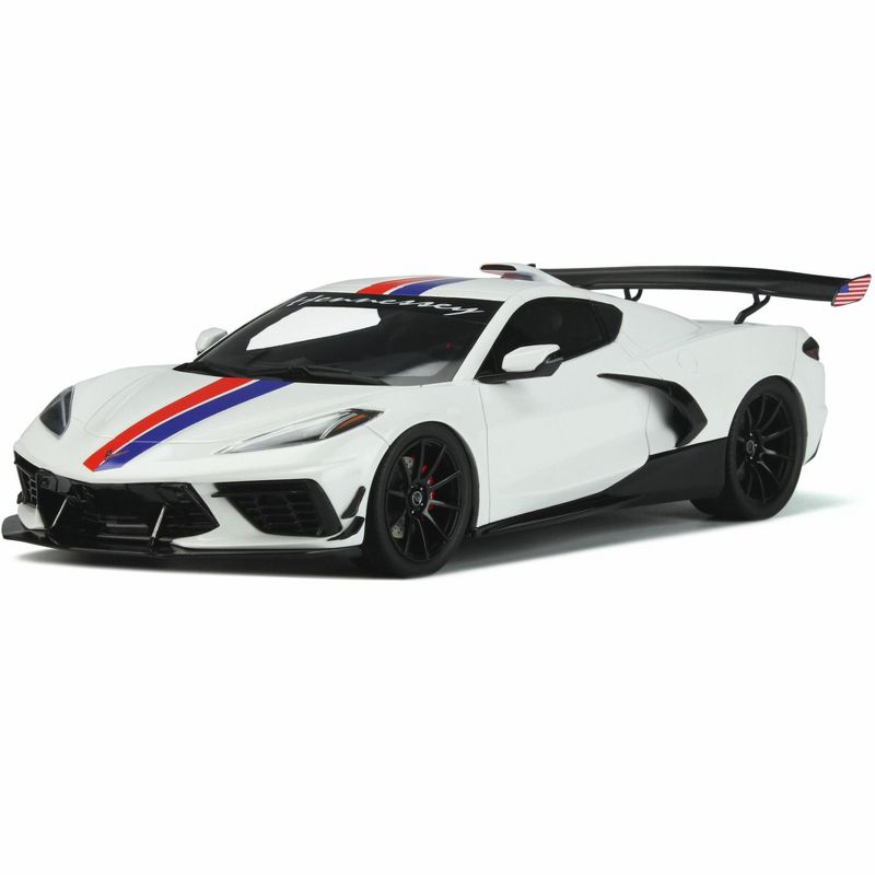 Chevrolet Corvette C8 Arctic White with Red and Blue Stripes "Hennessey" Limited Edition to 999 pcs 1/18 Model Car by GT Spirit, 1 of 7