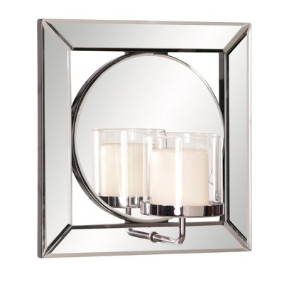 Silver Square Mirror with Candle Holder and Glass Hurricane