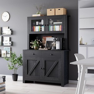 Farmhouse Pantry Cabinet, Kitchen Pantry Storage Cabinet with Microwave Stand, Rustic Buffet Sideboard with Sliding Door, Freestanding Cupboard - 1 of 4