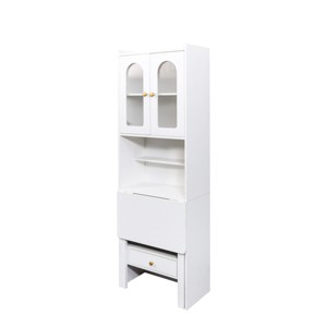 TopComfy Decorative Storage Cabinets Fold Out Convertible Writing Table Desk Cabinet with shelf and drawer for Bedroom, White, 23.62"*13.78"*70.87" - 1 of 4
