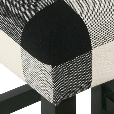 Black and White Plaid Wood Backless Counter Stool