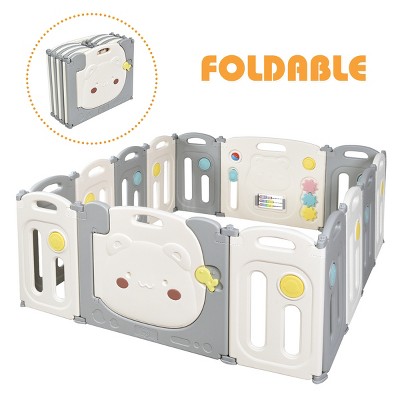 Costway 14-Panel Foldable Baby Playpen Kids Safety Yard Activity Center w/ Storage Bag