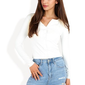 Anna-Kaci Women's Button Down Collared Top with Stretch Fabric Fitted Design - 1 of 4
